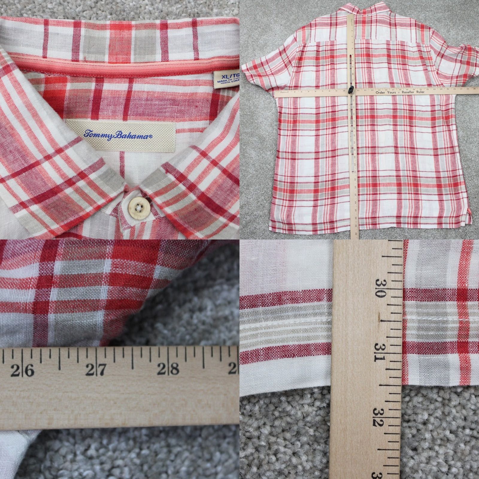 Tommy Bahama Tommy Bahama Shirt Mens XL Red/White Linen 100% Button-Up Short Sleeve Plaid/Casual Travel Vintage: No Size US XL / EU 56 / 4 - 8 Thumbnail