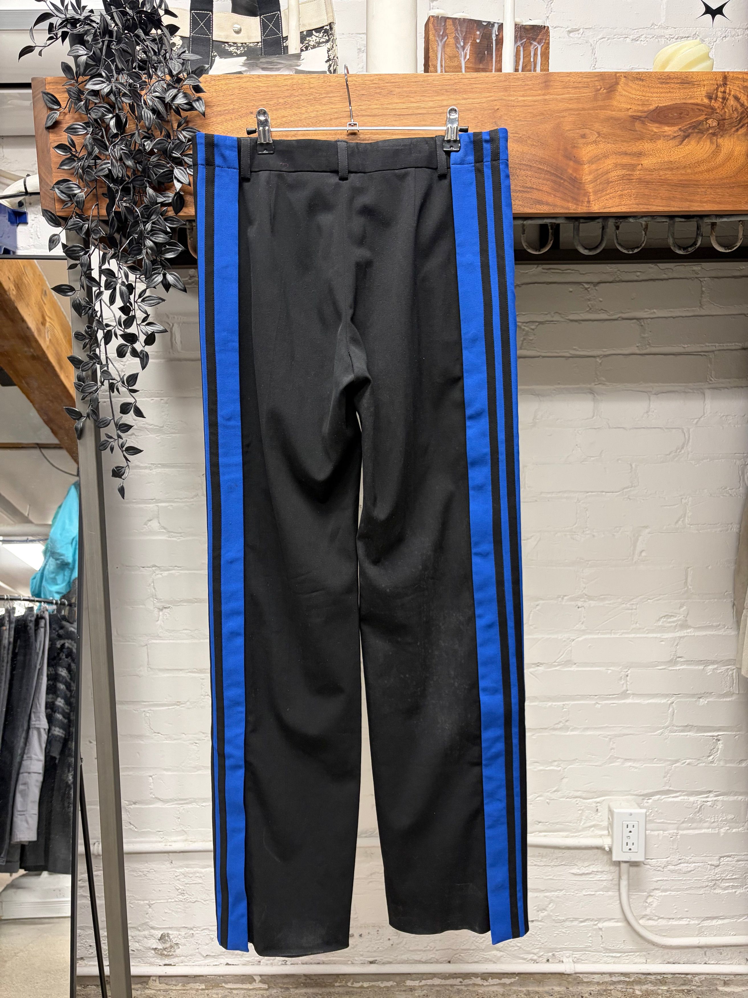 Balenciaga SAMPLE Balenciaga Black/Blue Striped Side Seam Straight Leg Trousers Size US 32 / EU 48 - 4 Thumbnail