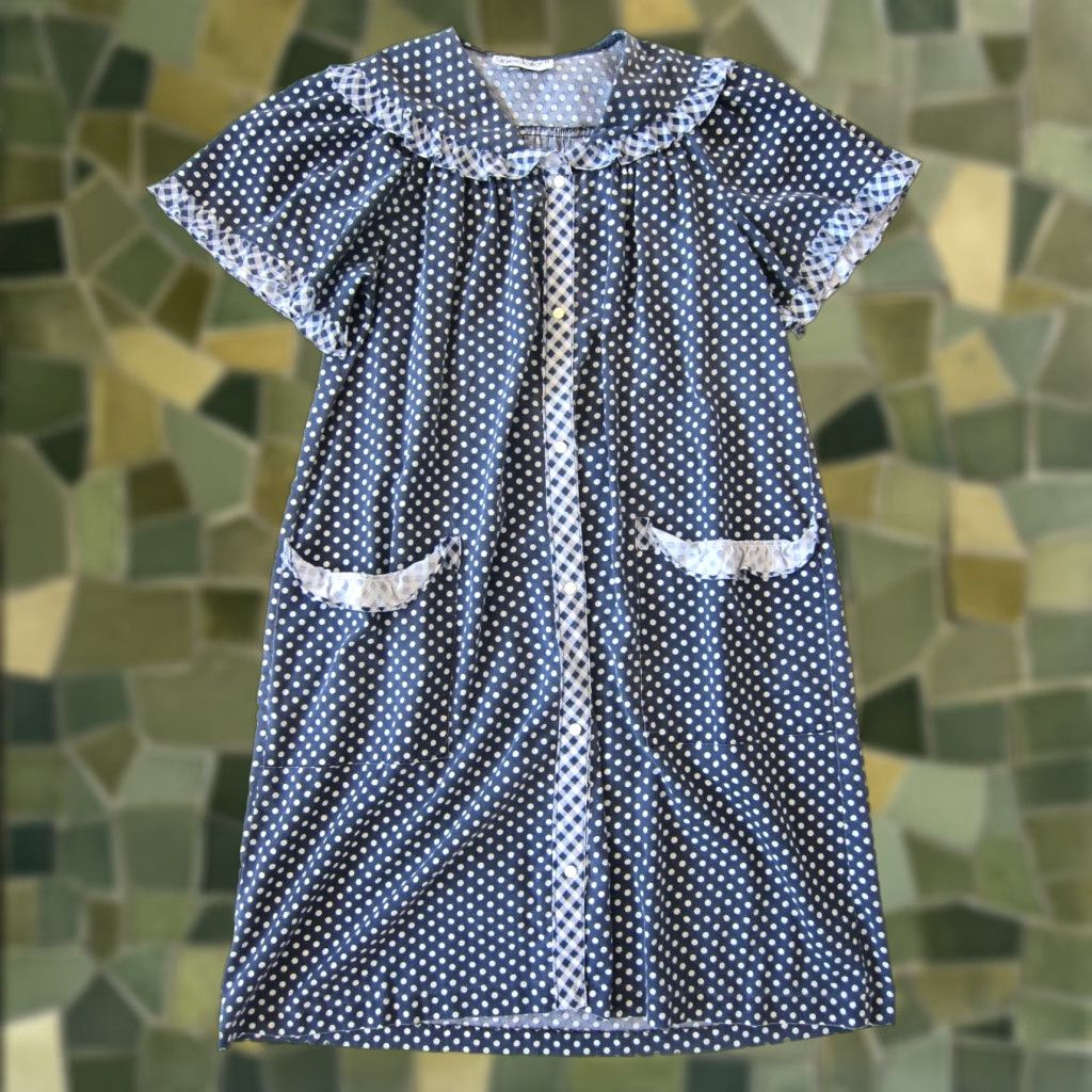 Vintage Vtg Spectator II Blue White Polka Dot Pocket Button Down Maxi Muumuu Dress M-L Size L / US 10 / IT 46 - 1 Thumbnail