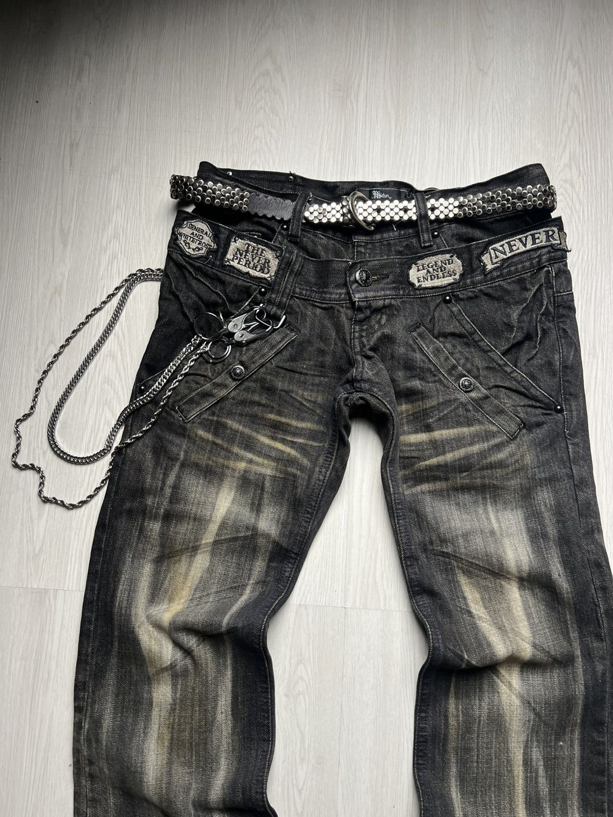 14th Addiction Midas Mud Wash Black Fadded Double Waist Dirty Flared Jeans Size US 31 - 3 Thumbnail