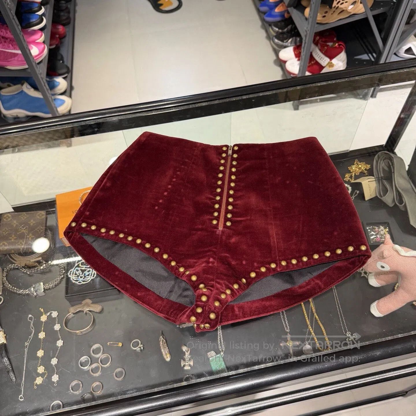 Saint Laurent Paris Saint Laurent Velvet Studded Mini Shorts. Size 37" - 5 Thumbnail