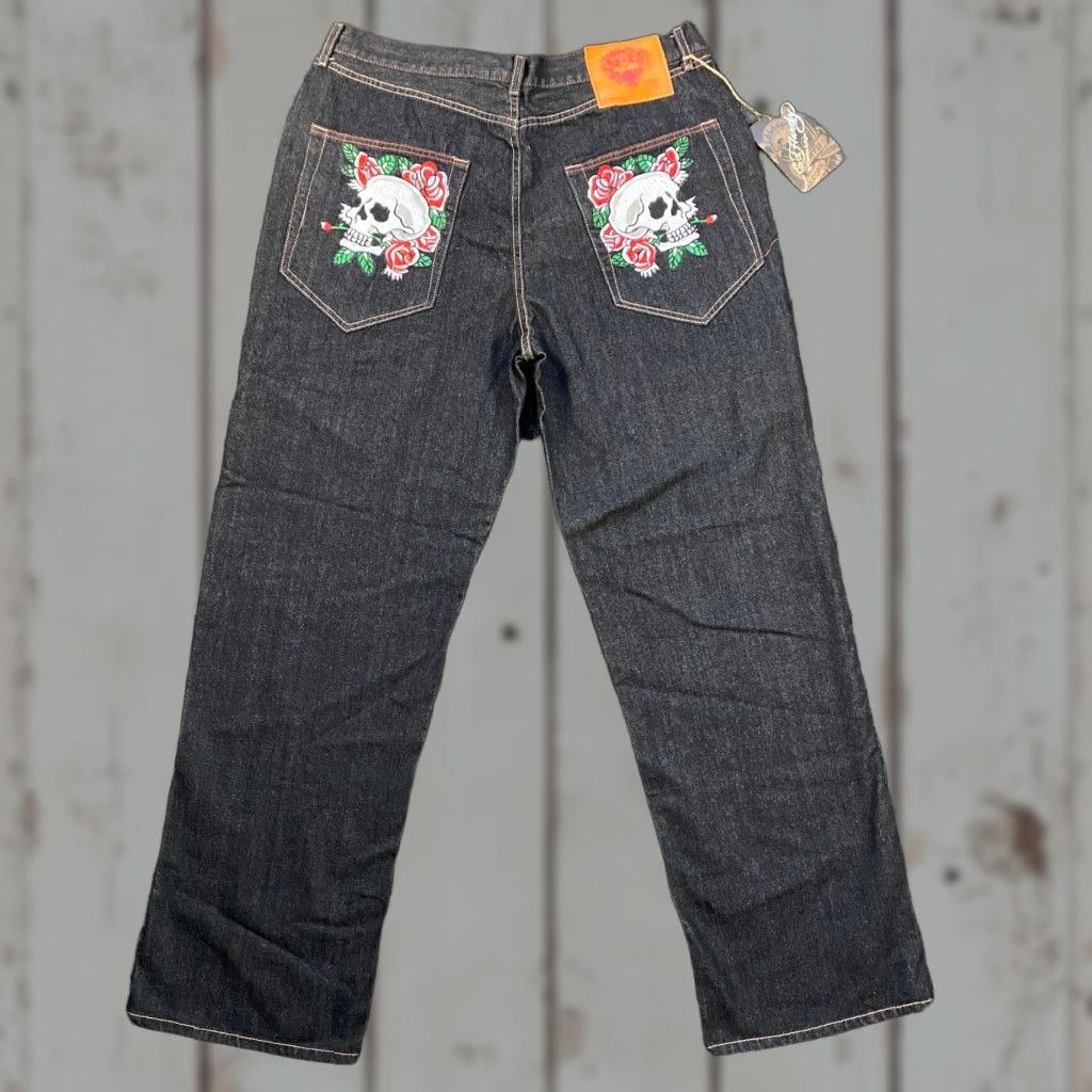Ed Hardy VINTAGE Ed Hardy Jeans Denim 42 in Blue 5-Pocket Skull Embroidered Relaxed Straight 2007 Mens Size US 42 / EU 58 - 1 Thumbnail