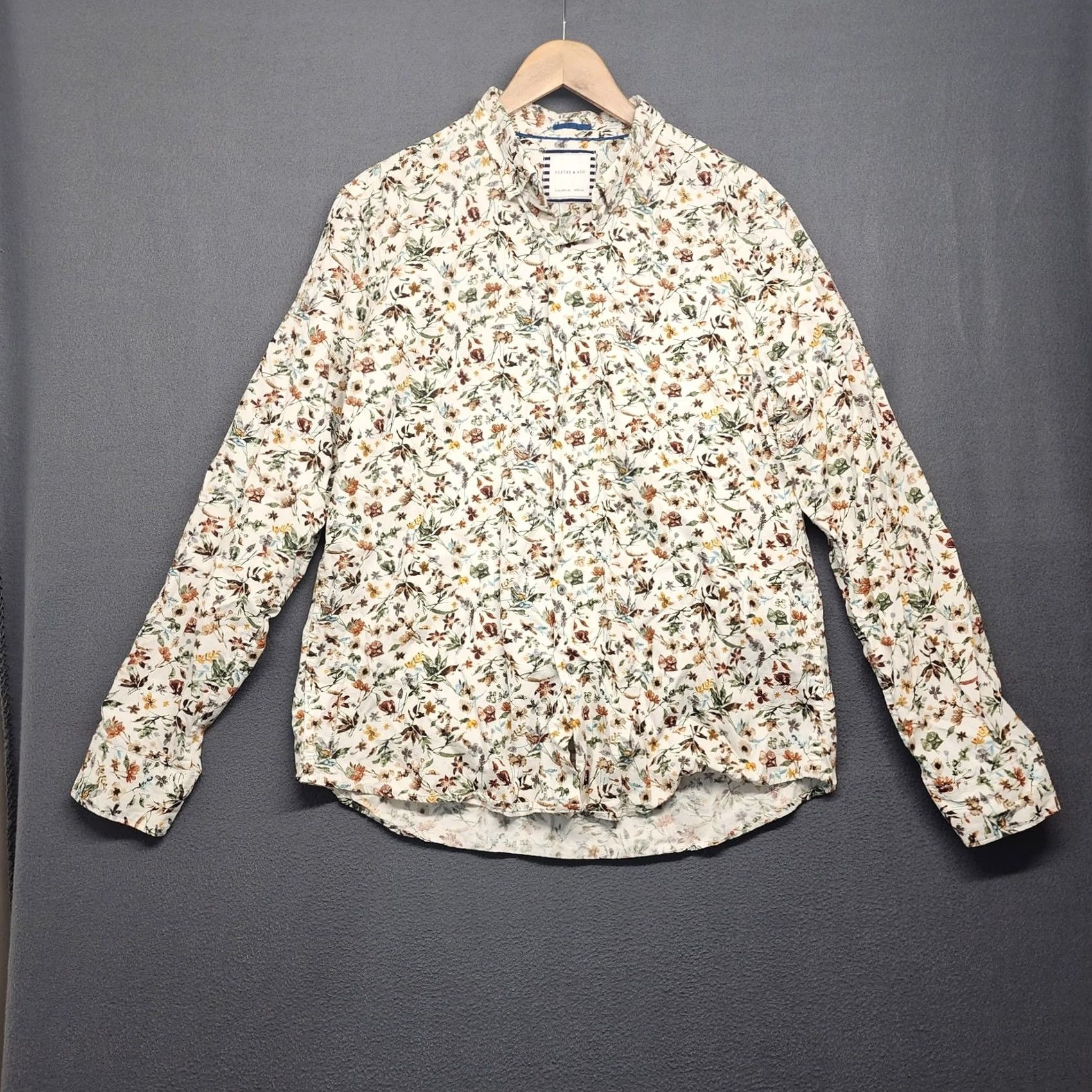 ASH Porter & Ash Shirt Mens XL White Floral Button Down Long Sleeve Cotton Preppy Size US XL / EU 56 / 4 - 2 Thumbnail