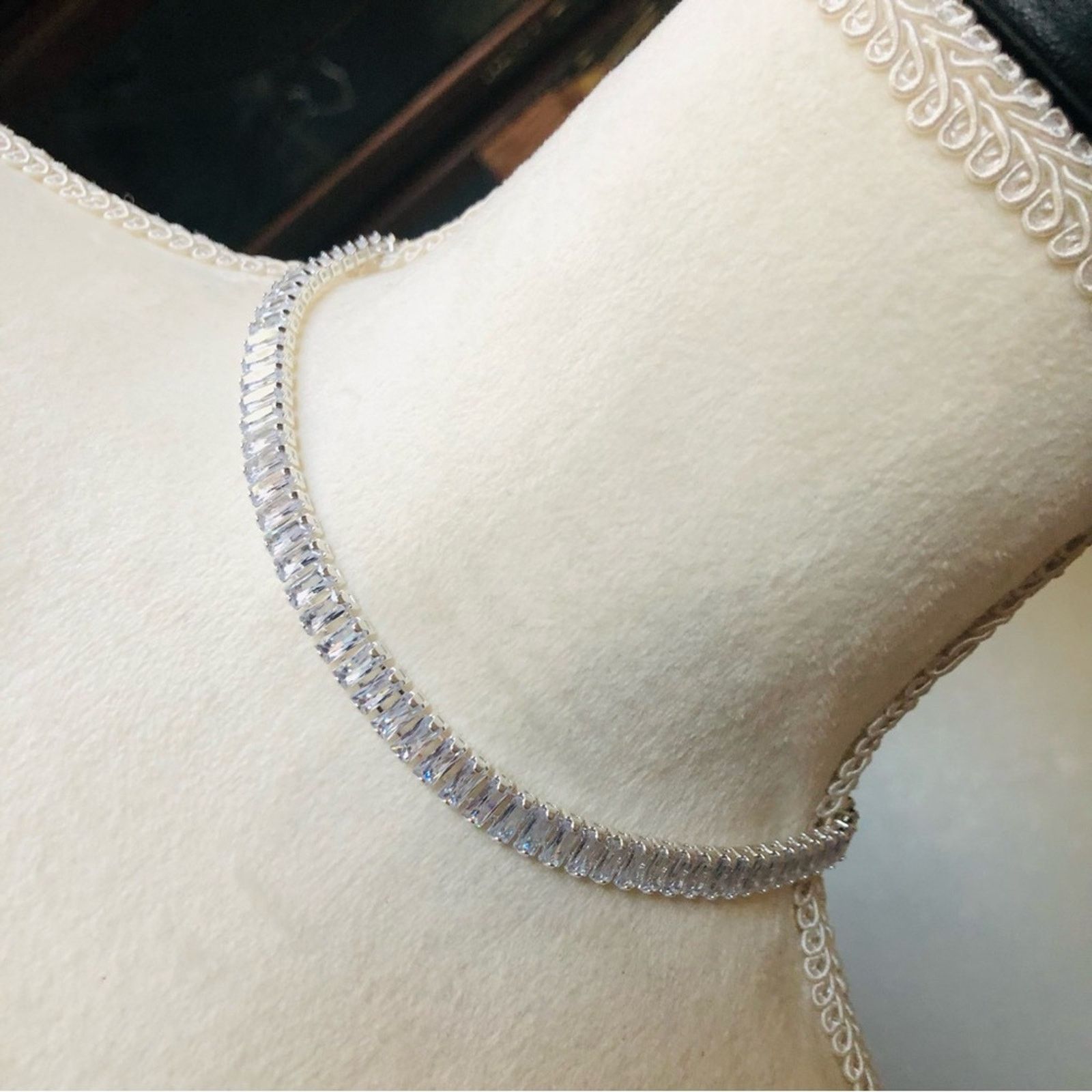 Jewelry Ladies clear baguette silver plated tennis necklace Size ONE SIZE - 8 Thumbnail