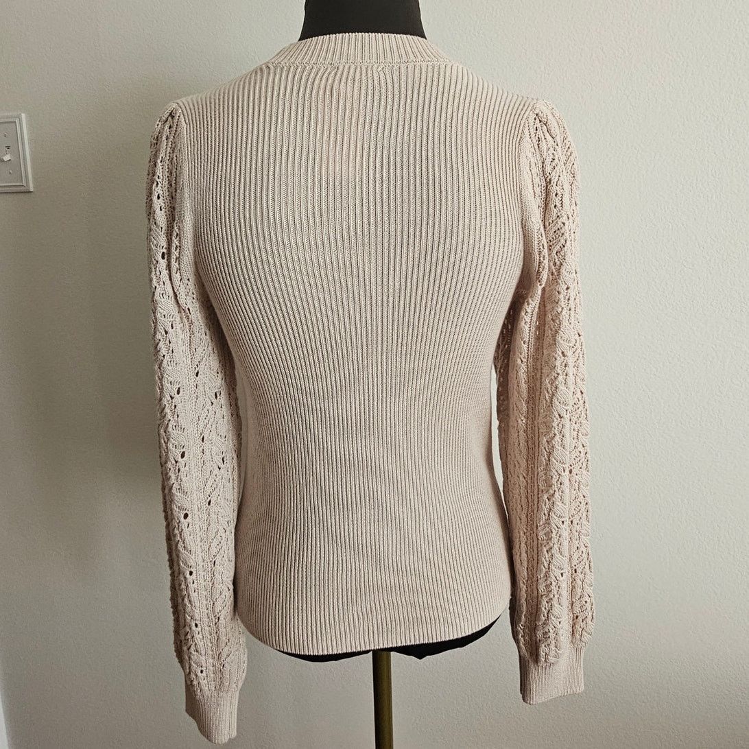 Splendid NWT Splendid Phoebe Pointelle Oat Heather Sweater XS $148 Size XS / US 0-2 / IT 36-38 - 5 Thumbnail