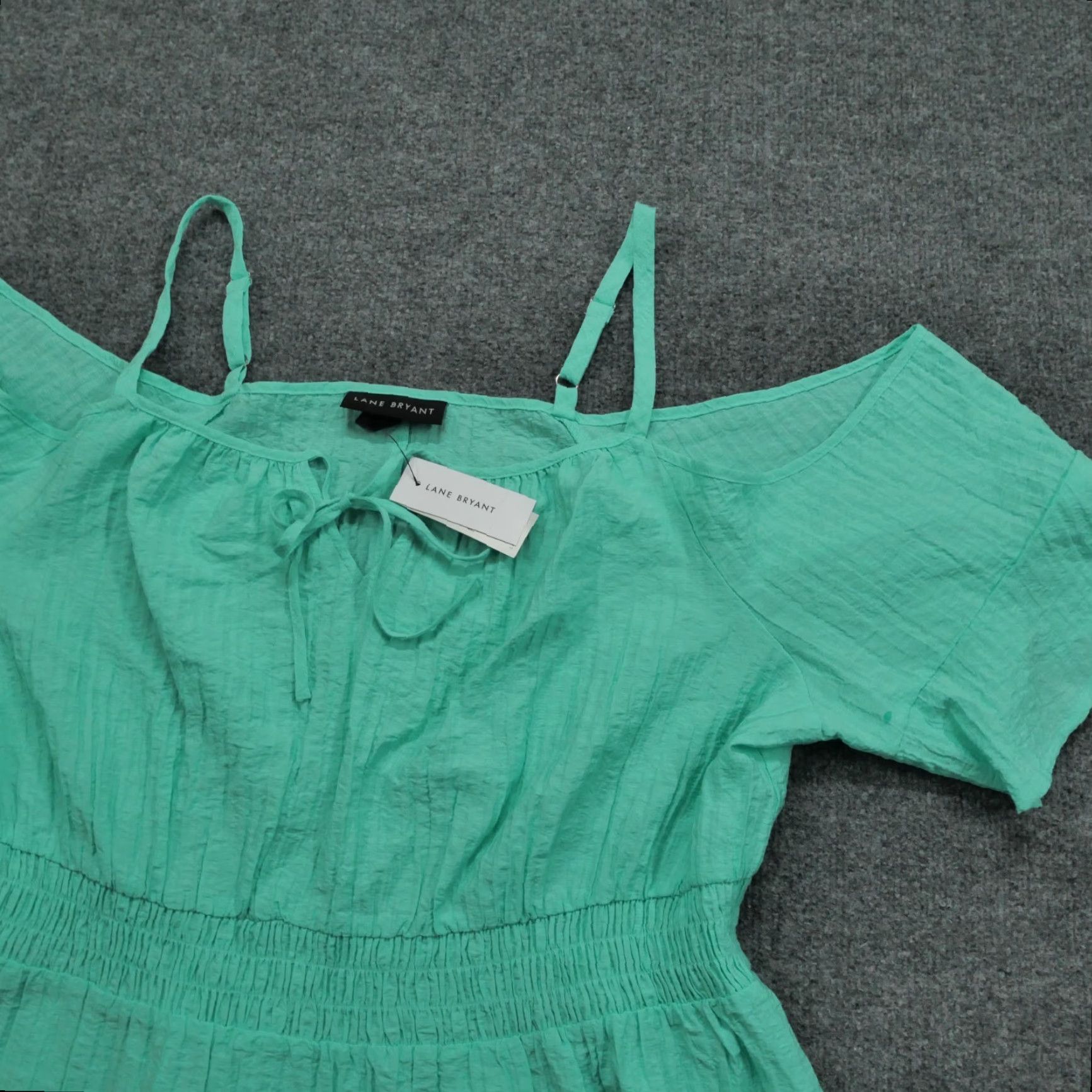 Vintage Lane Bryant Top Womens 18 Green Shirt Cold Shoulder Smock Waist Blouse Sleeveless Collared Button Non-Iron Casual Size XXL / US 16-18 / IT 52-54 - 2 Thumbnail
