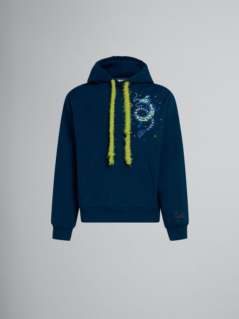 Marni o1w1db10125 Hoodie With Dragon Print in Blue Size US L / EU 52-54 / 3 - 1 Thumbnail