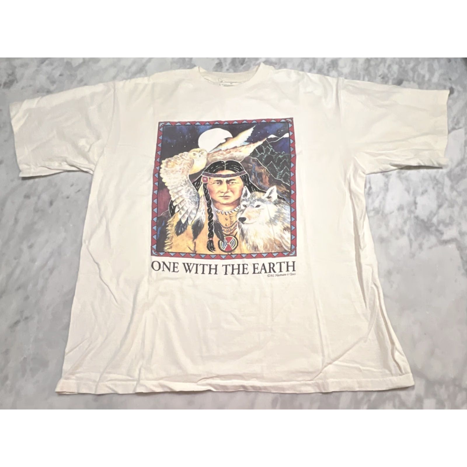 Ecco VINTAGE 90s Human-1-Tees Shirt Men XL One With The Earth Single Stitch Graphic Eco Shirt Men XL Beige Cotton Hippy 1990s Mens Size US XL / EU 56 / 4 - 2 Thumbnail