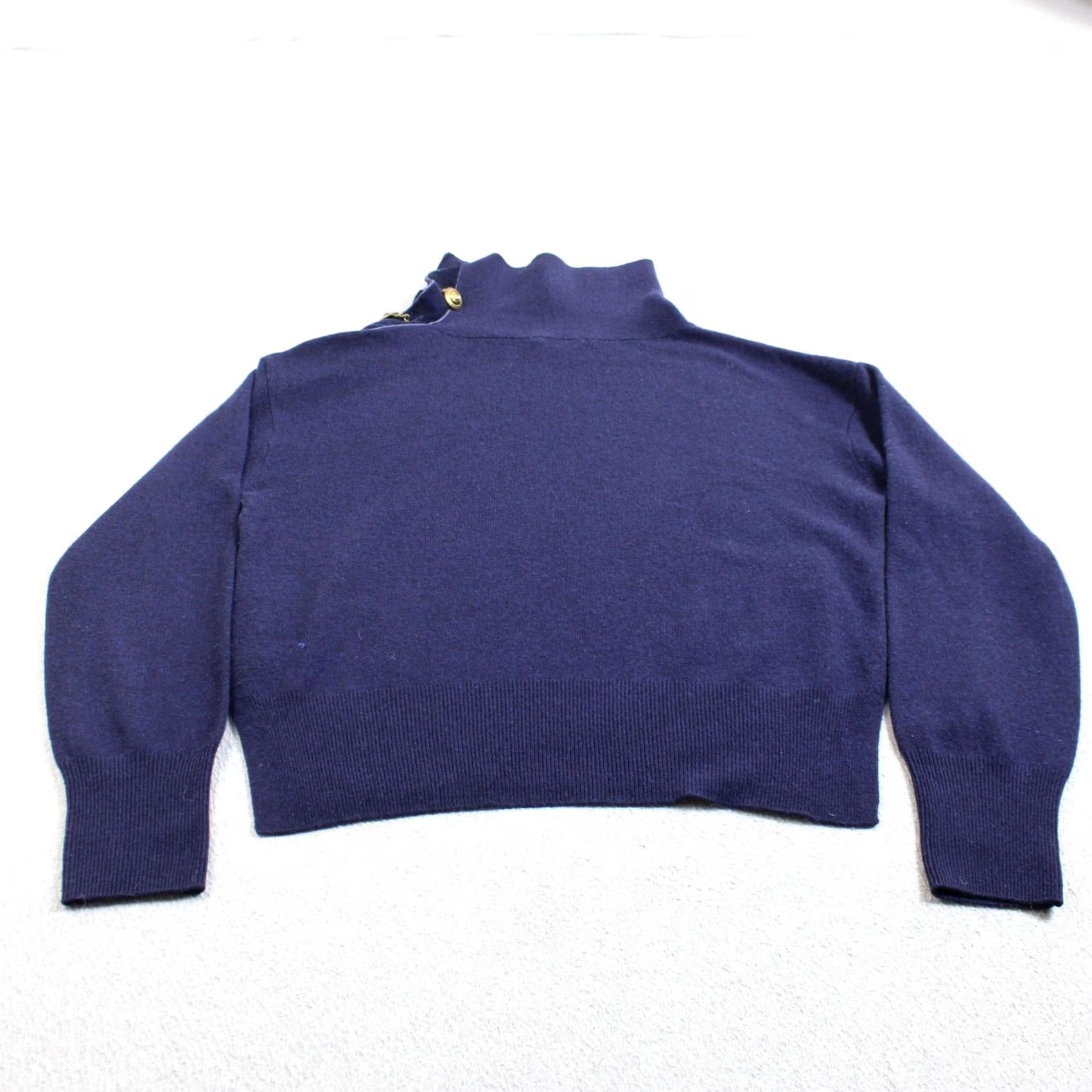 The Kooples The Kooples Sweater Women Blue Mock Neck Gold Button Wool Cashmere Size L / US 10 / IT 46 - 2 Thumbnail