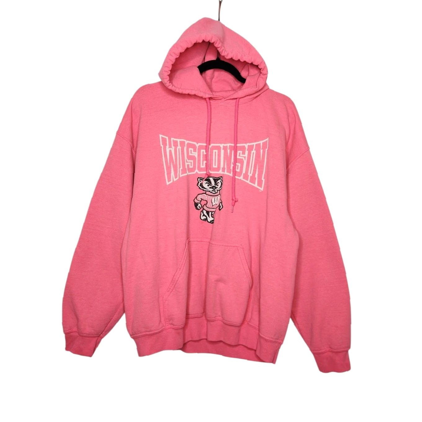Gildan VINTAGE Wisconsin Bucky Badger UW Madison y2k Gildan Large Pink Hoodie Womens L Pullover Size L / US 10 / IT 46 - 2 Thumbnail