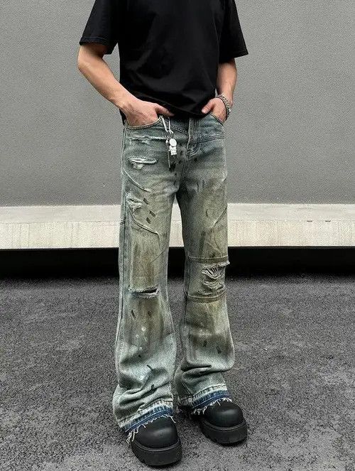 VIBE Paint Splatter Distressed Stacked Denim Jeans Size US 34 / EU 50 - 5 Thumbnail