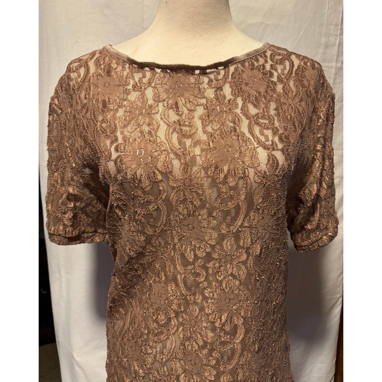 Vintage Cinema Etoile Vintage Cocoa Brown Lace Top Short Sleeve Size S / US 4 / IT 40 - 2 Thumbnail