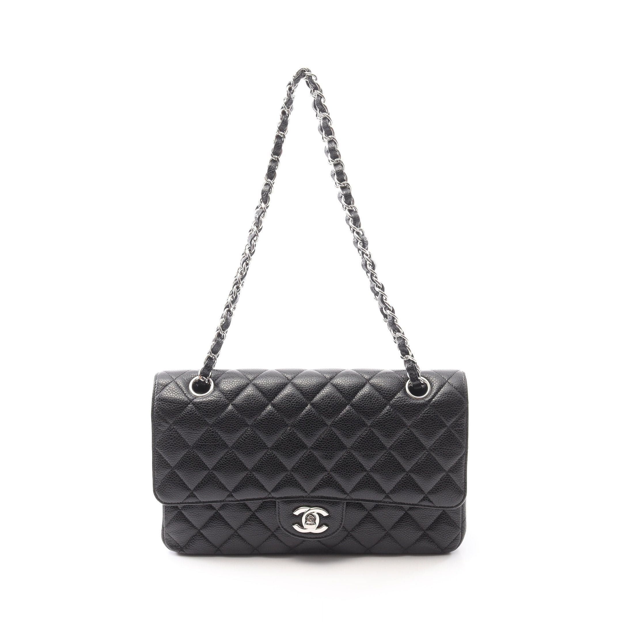 Chanel Chanel Matelasse Double Flap Chain Shoulder Bag Caviar Skin Black Silver Hardware Size ONE SIZE - 1 Thumbnail