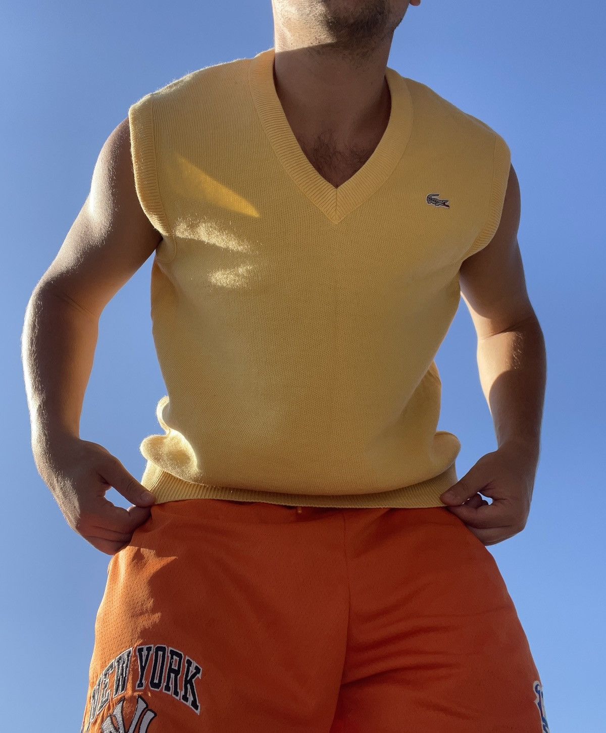 90’s Lacoste vintage yellow wool vest made in France
