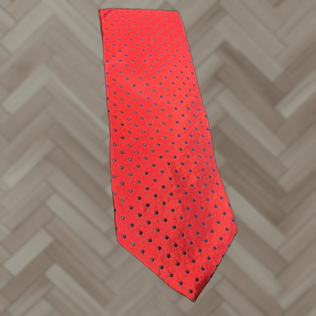 Ralph Lauren Lauren Ralph Lauren Men’s Necktie Red with Blue Polka Dots 100% Silk Length Size ONE SIZE - 1 Thumbnail