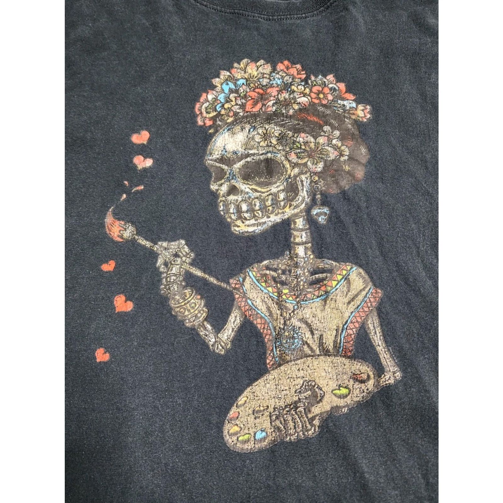 Vintage Mens 2XL Frieda Kahlo Art T-Shirt Day of the Dead Skeleton Crew Neck Cotton Vintage 80s 90s Size US XXL / EU 58 / 5 - 5 Thumbnail