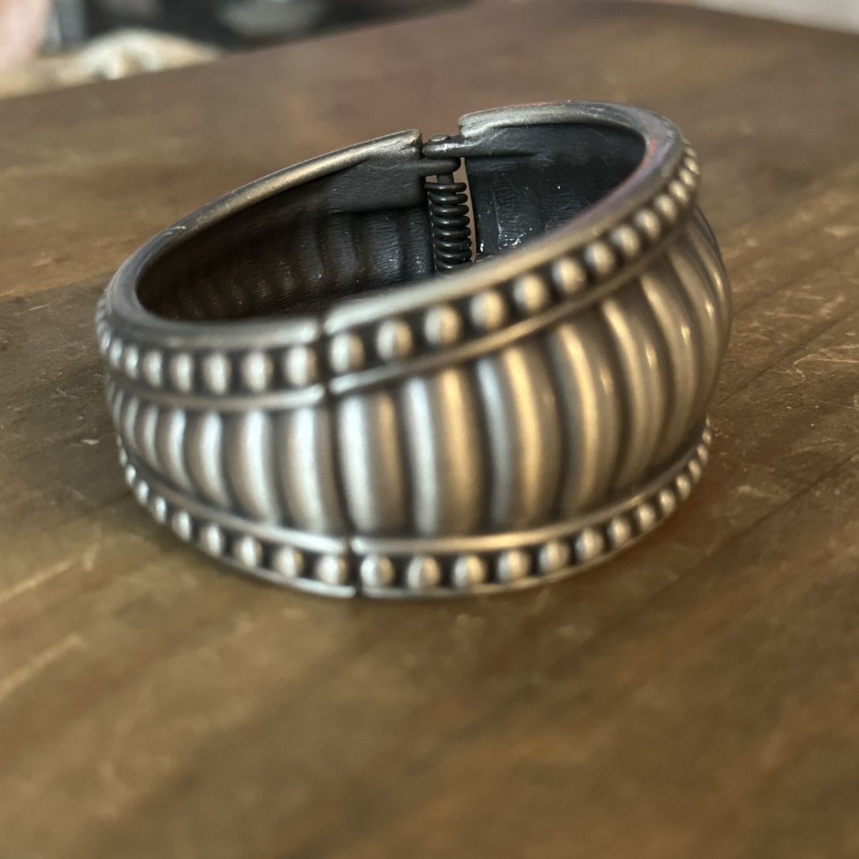 Vintage Vintage chunky pewter puffy ribbed hinged bangle bracelet Size ONE SIZE - 5 Thumbnail