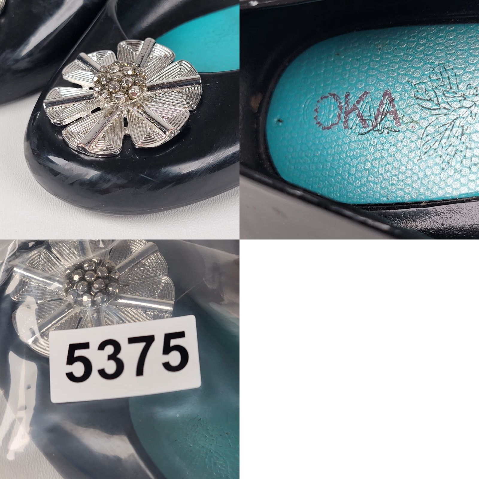 Vintage OKA b Ballet Flats Charcoal Black Jelly Medallion Skimmers Size 9 Women Flat Slip On Round Toe Casual Rubber Upper Medallion Accent, 9 Size US 7 / IT 37 - 9 Thumbnail