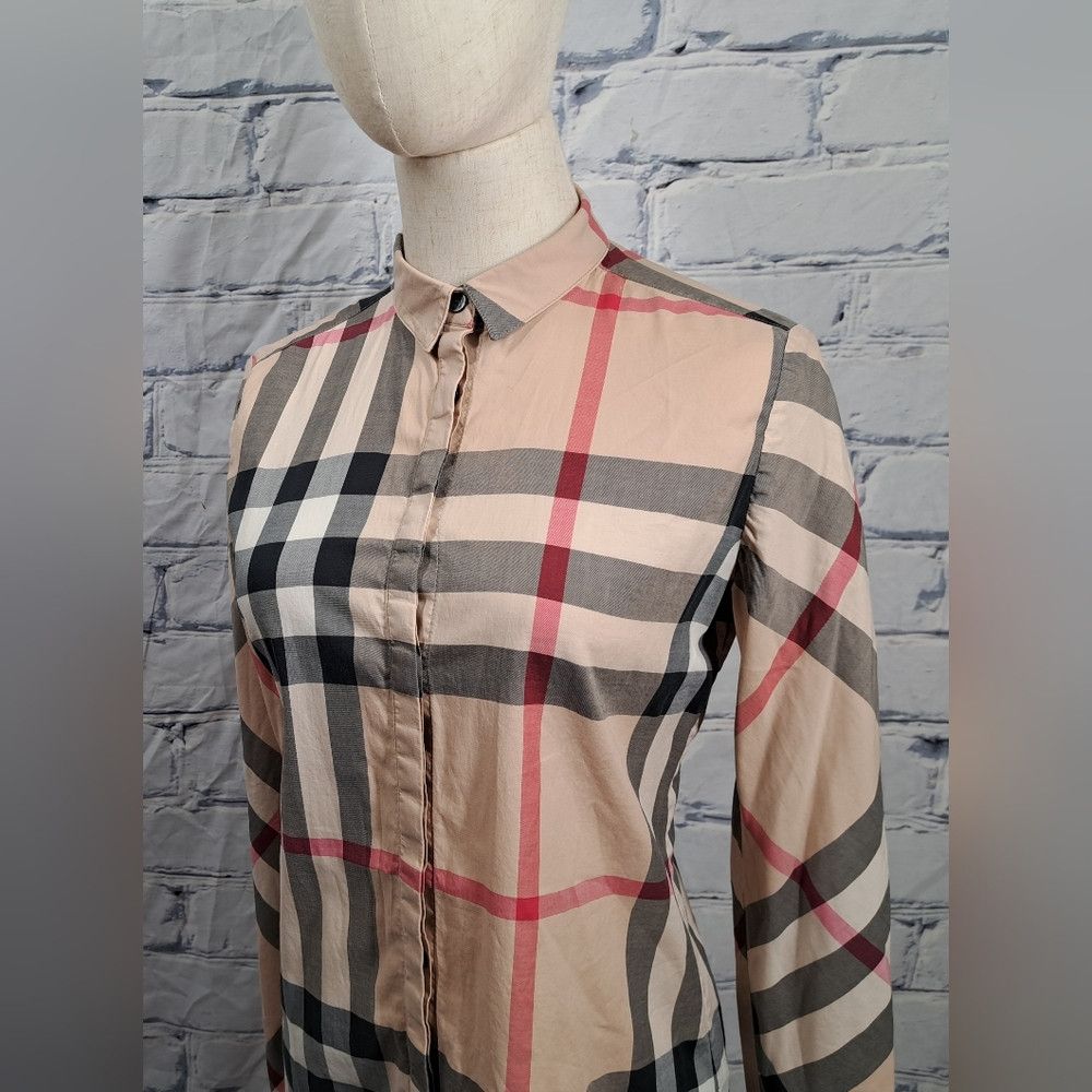 image of Burberry Women's Button Down Shirt Beige Nova Check Slim Fi (Size XS)