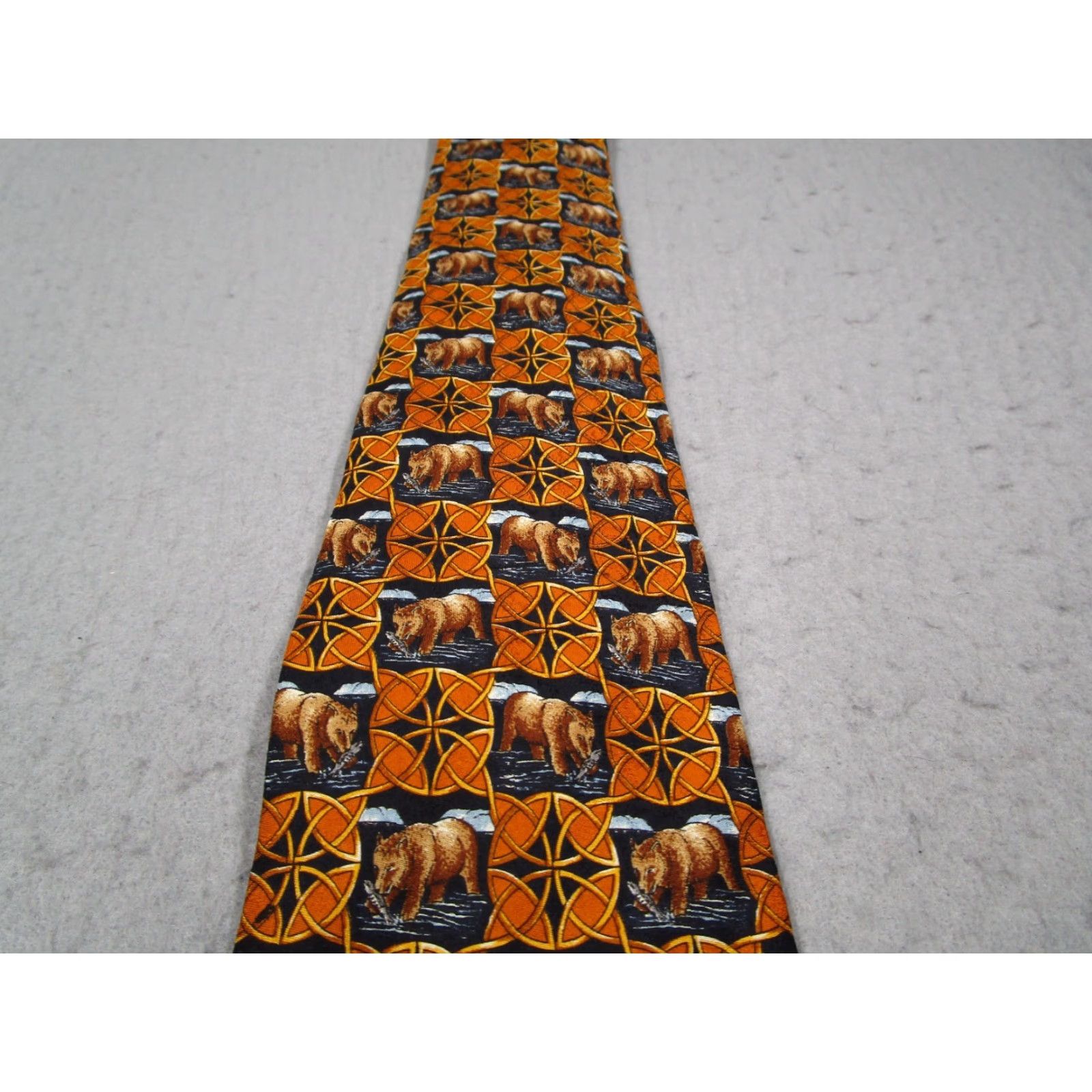 MCM MCM Neck Tie One Size Orange Silk Geometric Bear Designer Made in Italy Mens Size ONE SIZE - 2 Thumbnail