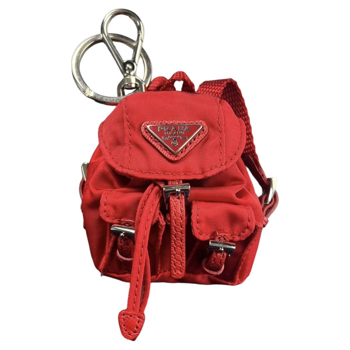 image of Prada Vela Nylon Mini Backpack Keychain in Red, Men's