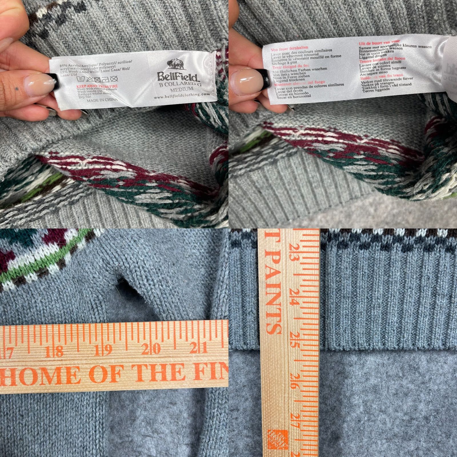 Bellfield Bellfield Nordick Sweater Medium Grey Wool Fair Isle Crewneck Knitted UK Shirt Unisex Adults M Gray Classic Nordic Ski Pullover Crew Neck Size US M / EU 48-50 / 2 - 8 Thumbnail