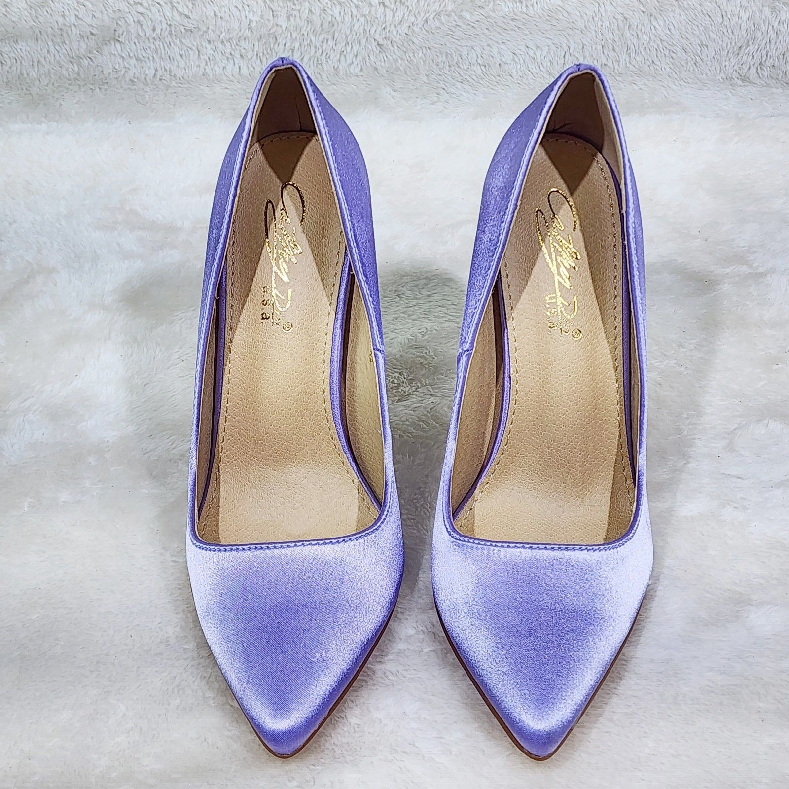 Other Klume Lilac Purple Satin Pumps Chunky Rhinestone High Heel E Size US 8 / IT 38 - 8 Thumbnail