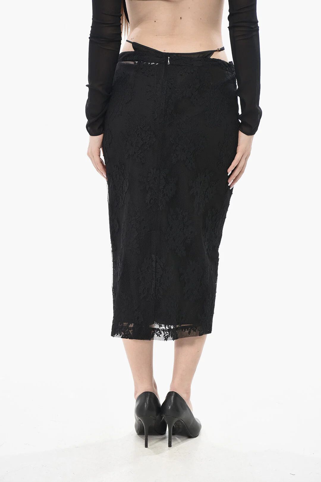 Dolce & Gabbana og1mm0426 Lace Longuette Skirt in Black Size 28" / US 6 / IT 42 - 2 Thumbnail