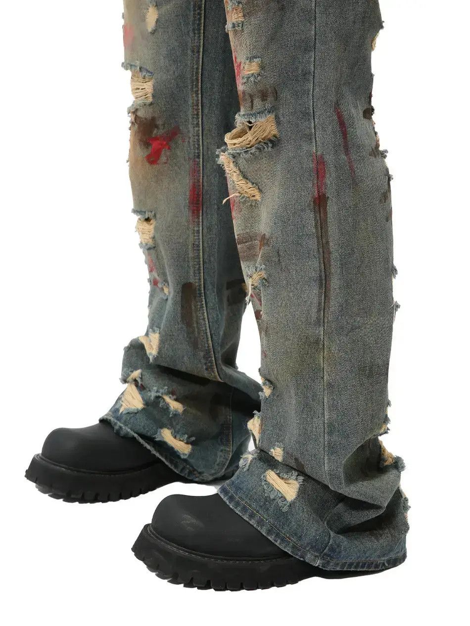 Japanese Brand Retro loose graffiti ripped jeans Size US 32 / EU 48 - 2 Thumbnail