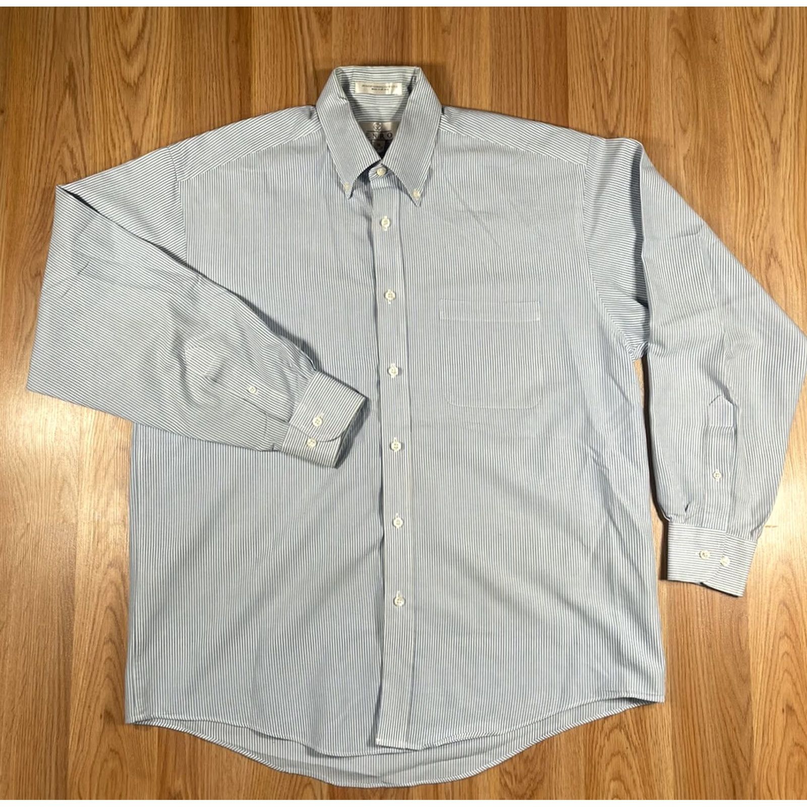Enro ENRO Button-Down Dress Shirt Mens 16 34-35 Blue White Striped Long Sleeve Shirt Mens Colorful Multicolor Casual Workwear Size 42R - 2 Thumbnail