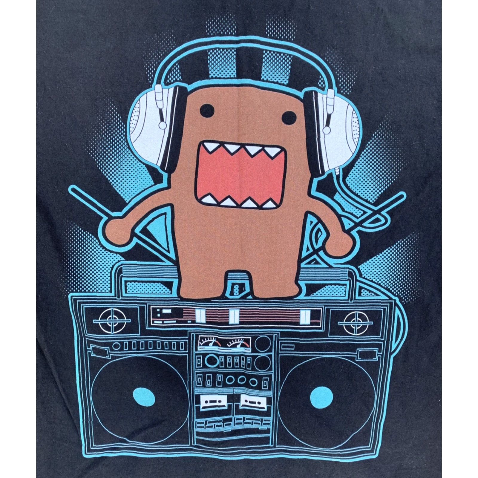 Vintage Domo Boombox Headphones T Shirt Unisex Adults M Black 100% cotton Graphic Print NHK-TYO1998-2011 Domo Animation Size M Clothing Mens Womens Boys Girls Size US M / EU 48-50 / 2 - 6 Thumbnail