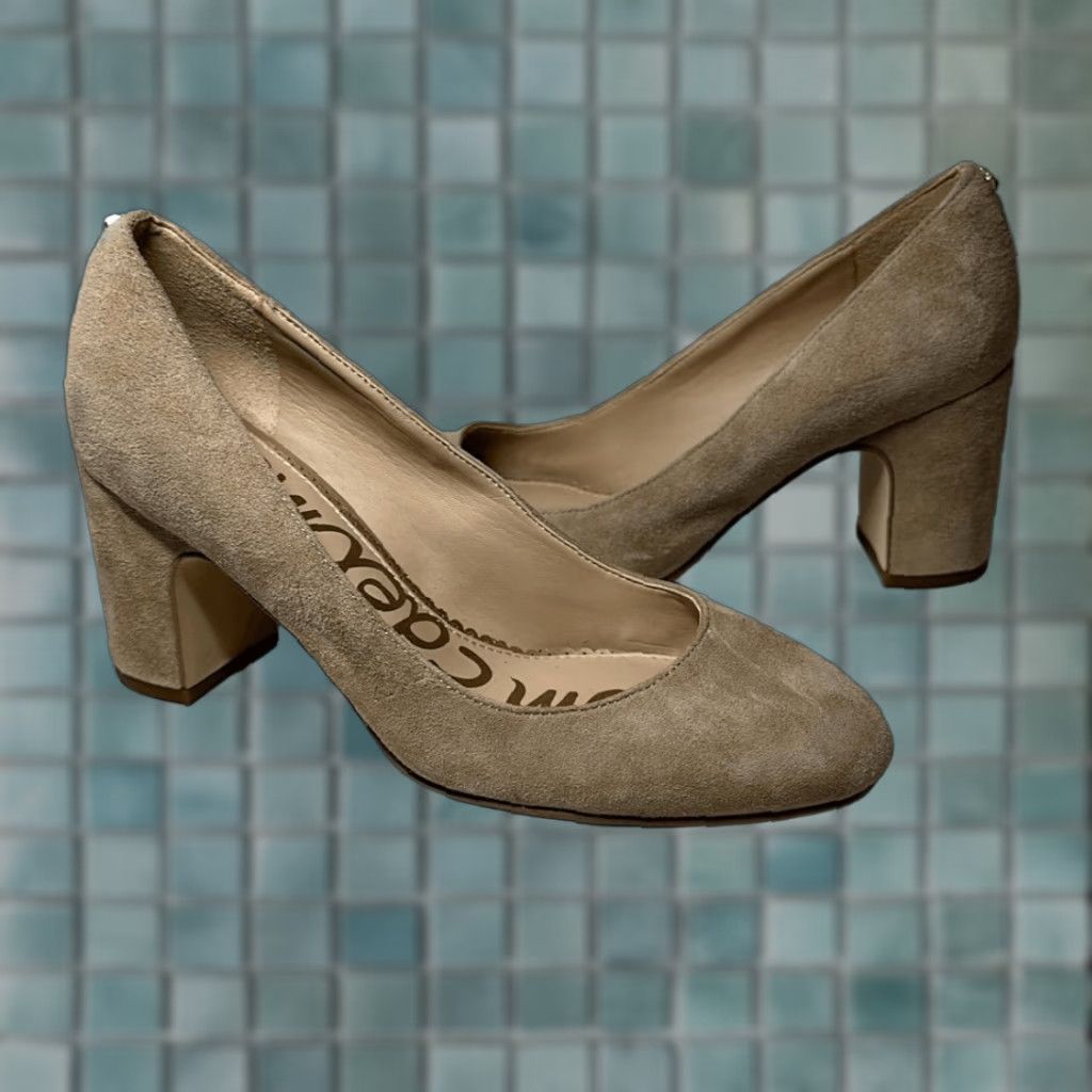 Sam Edelman Sam Edelman Stillson Suede Leather Beige Block Heels Women's Size 5 Tan Pump Women US Shoe Size 5 Leather Upper Heel 3” Size US 5 / IT 35 - 1 Thumbnail