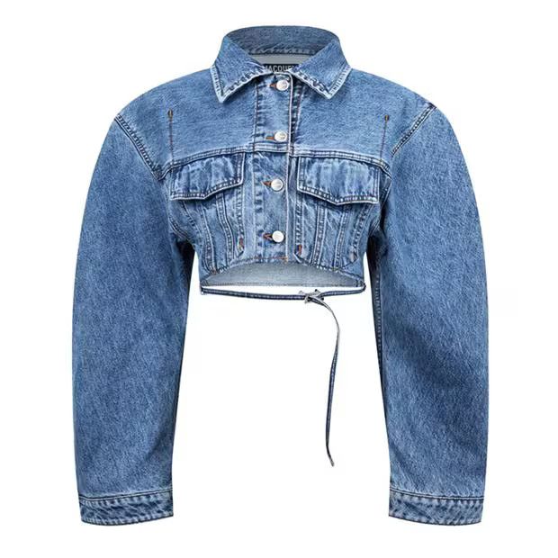 o1g2r1mq1024 Cropped Denim Jacket in Denim Blue