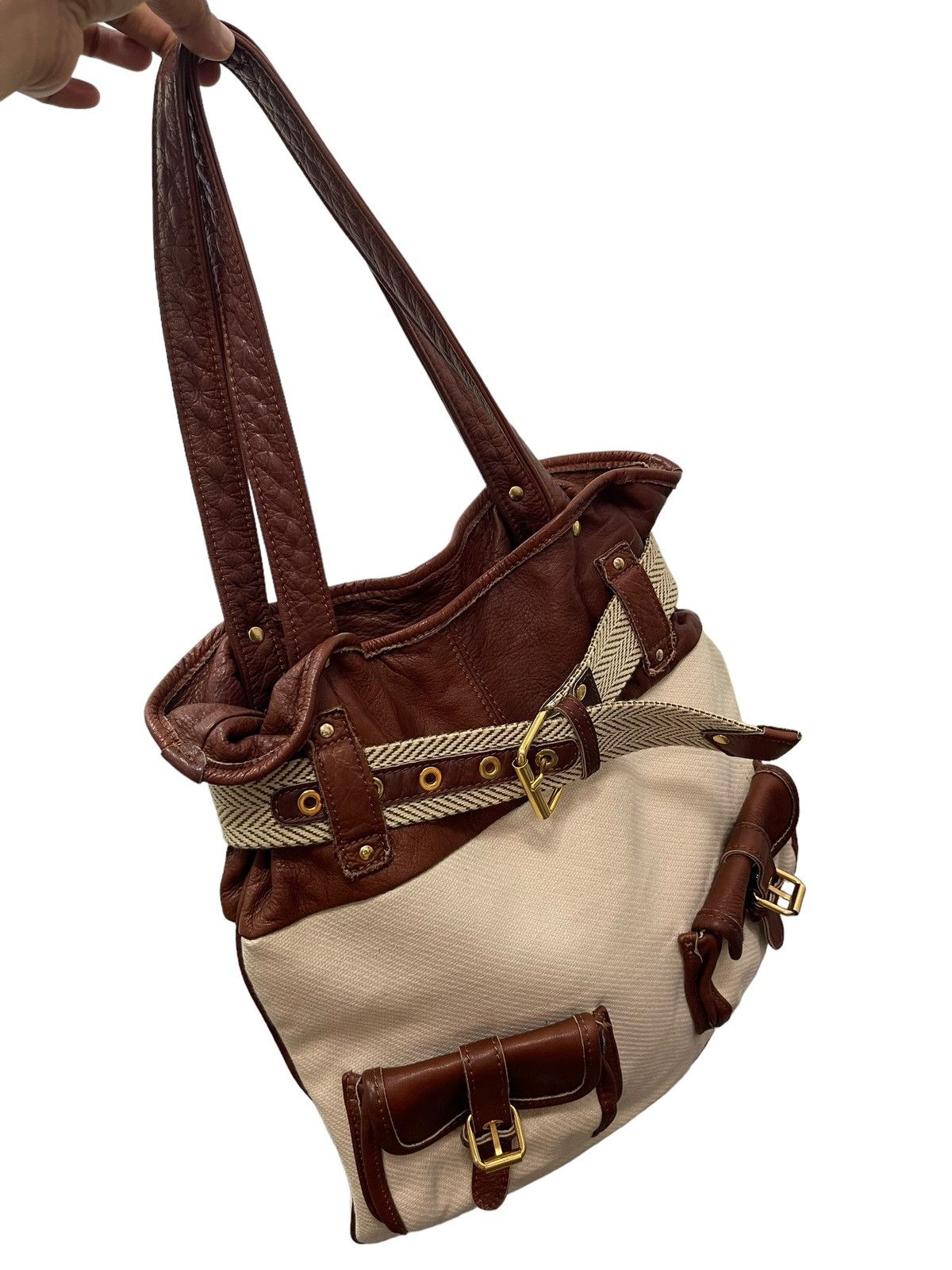 Japanese Brand Leather Cotton Bonfanti Italy Shoulder Bag 4🟩 Size ONE SIZE - 2 Thumbnail