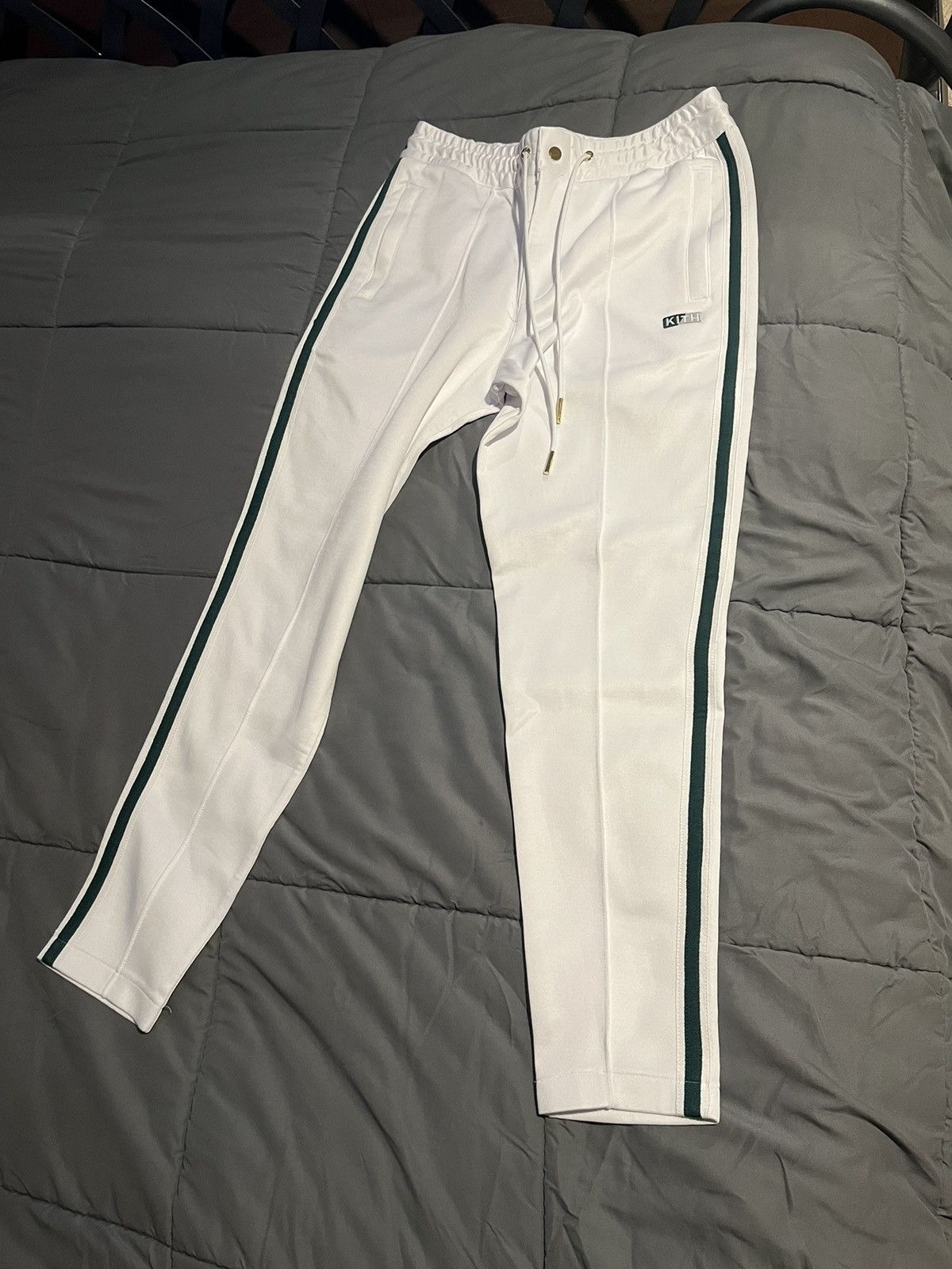 image of Kith White With Green Stripe Casual Track Pants, Men's (Size 29)