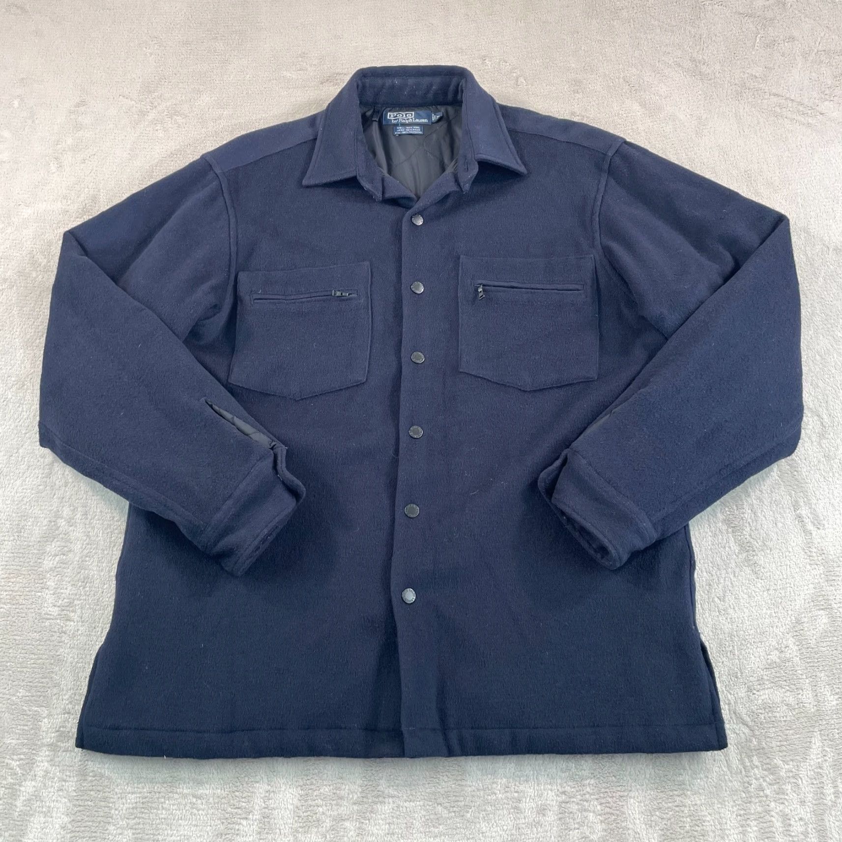 Polo Ralph Lauren VINTAGE Polo Ralph Lauren Jacket Men M Navy 100% Wool Snap Up Quilt Lined Designer Shirt/Coat Size US M / EU 48-50 / 2 - 3 Thumbnail