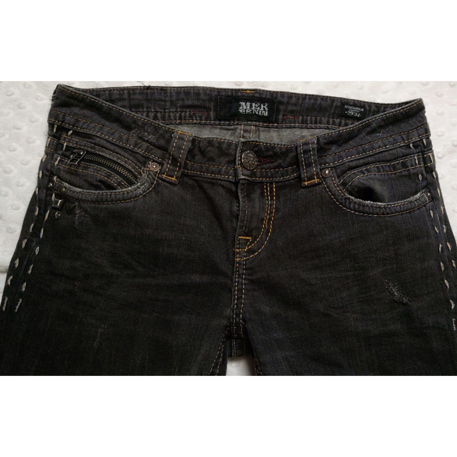 Denime MEK DNM Jeans Stockholm Cigarette Cut Black Denim 5-Pocket 29×34 Mens Vintage Size US 29 - 4 Thumbnail