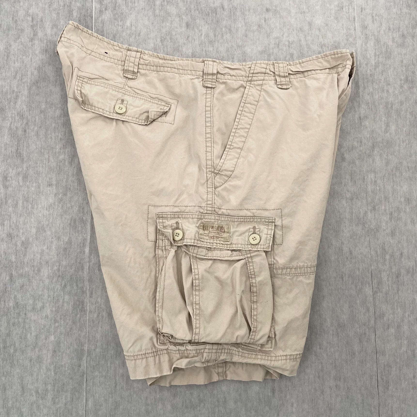 Polo Ralph Lauren VINTAGE Polo Ralph Lauren Cargo Shorts Adult 42 Beige Cotton Logo Casual Mens Size US XL / EU 56 / 4 - 4 Thumbnail