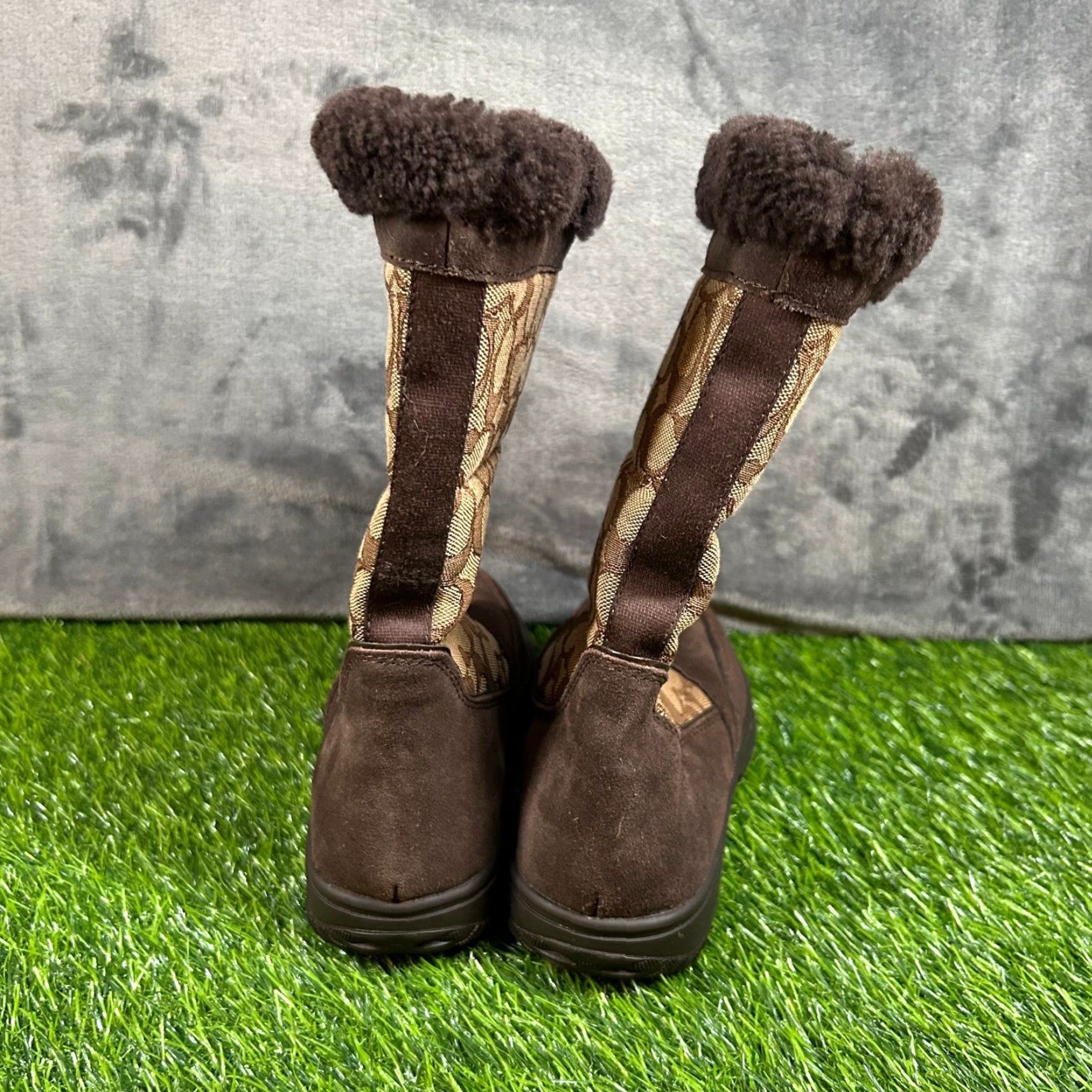 Coach COACH Sherman Signature Brown Suede Fur Mid-Calf Boots Women's Winter 5.5 B Size US 6 / IT 36 - 4 Thumbnail