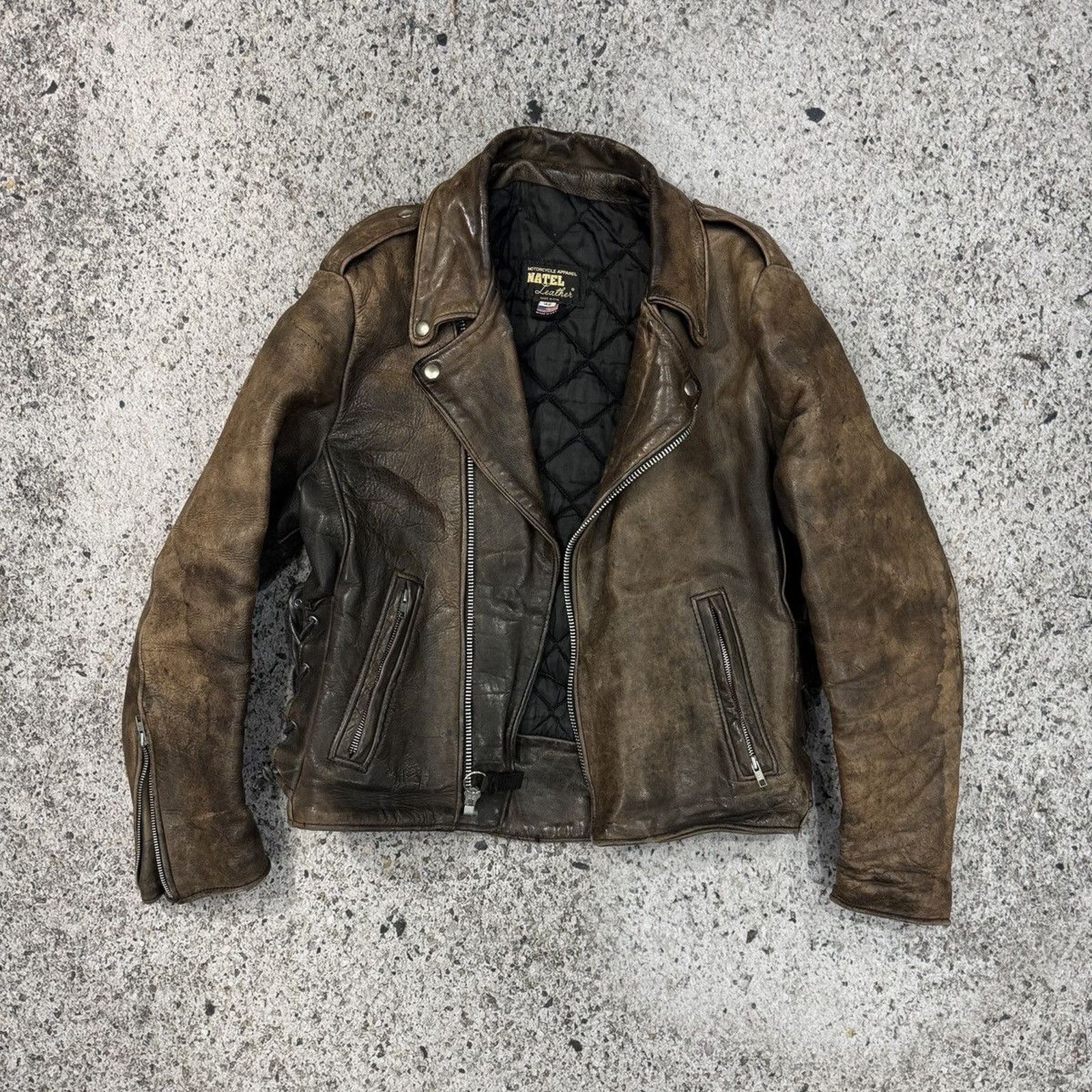 Vintage 90s Aged Faded Leather Motorcycle Jacket ERD Grunge Biker Size US L / EU 52-54 / 3 - 10 Thumbnail