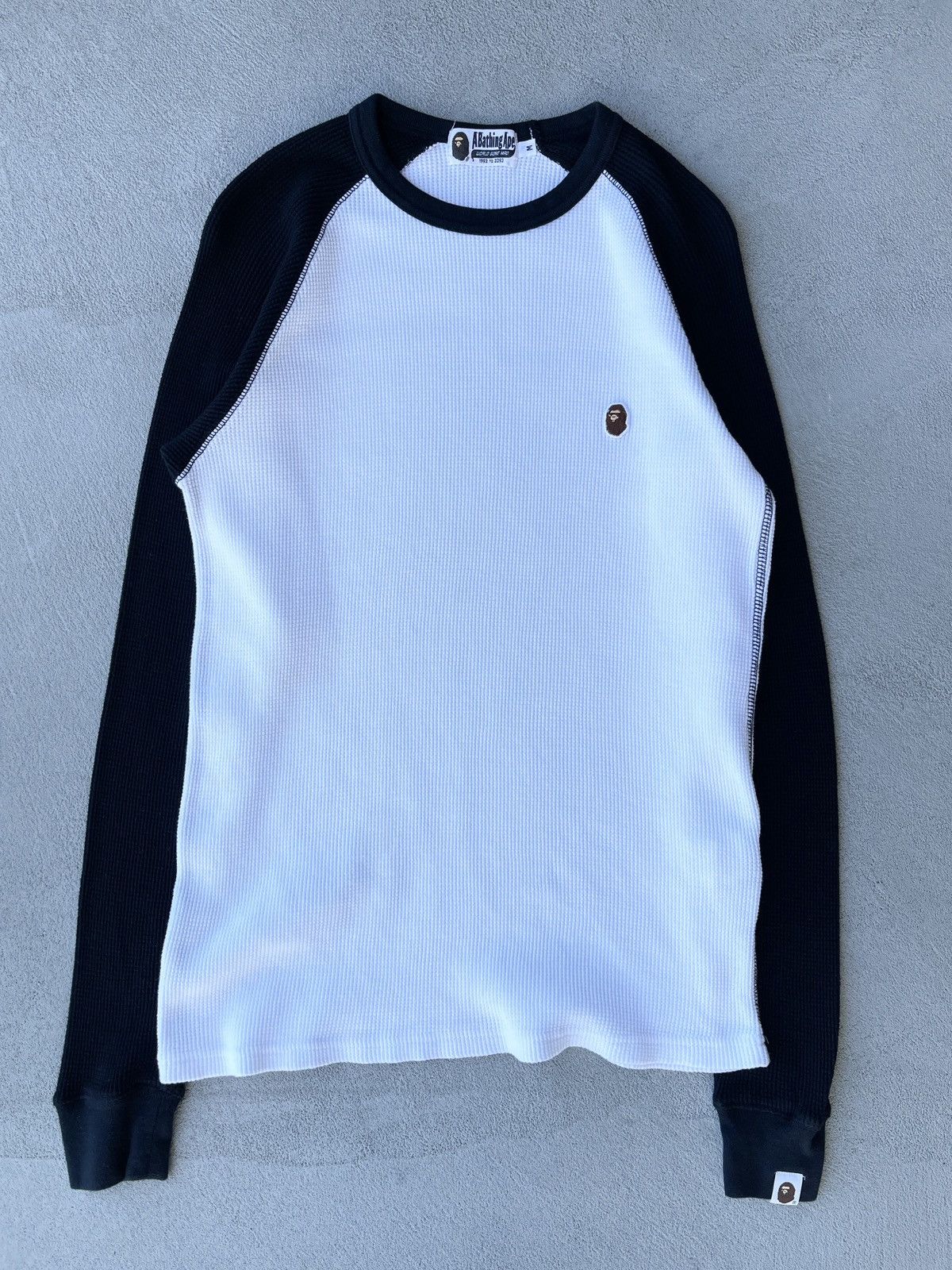 Pre-owned Bape Steal! 2010s  Small Ape Head Thermal Shirt (m) In Black White