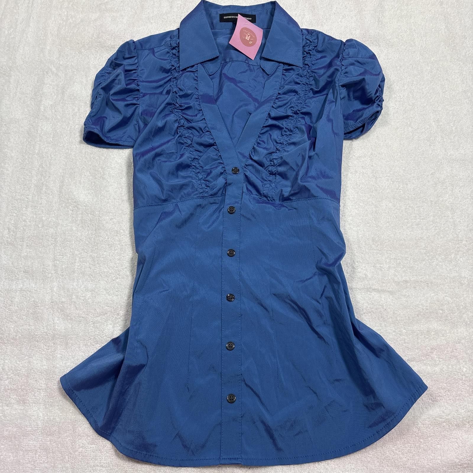 Express y2k office siren ruffle fitted blouse Size S / US 4 / IT 40 - 1 Thumbnail