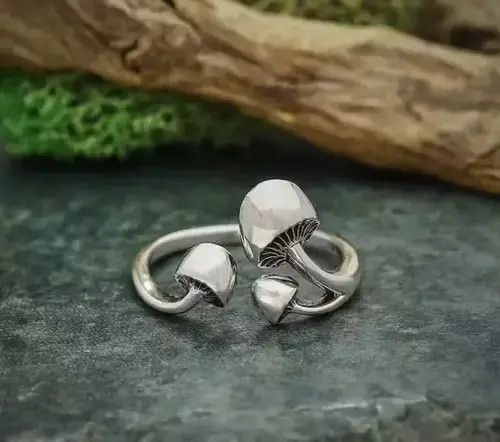 Japanese Brand Gothic Mushroom Ring Geometric Silver Color Adjustable Size ONE SIZE - 1 Thumbnail