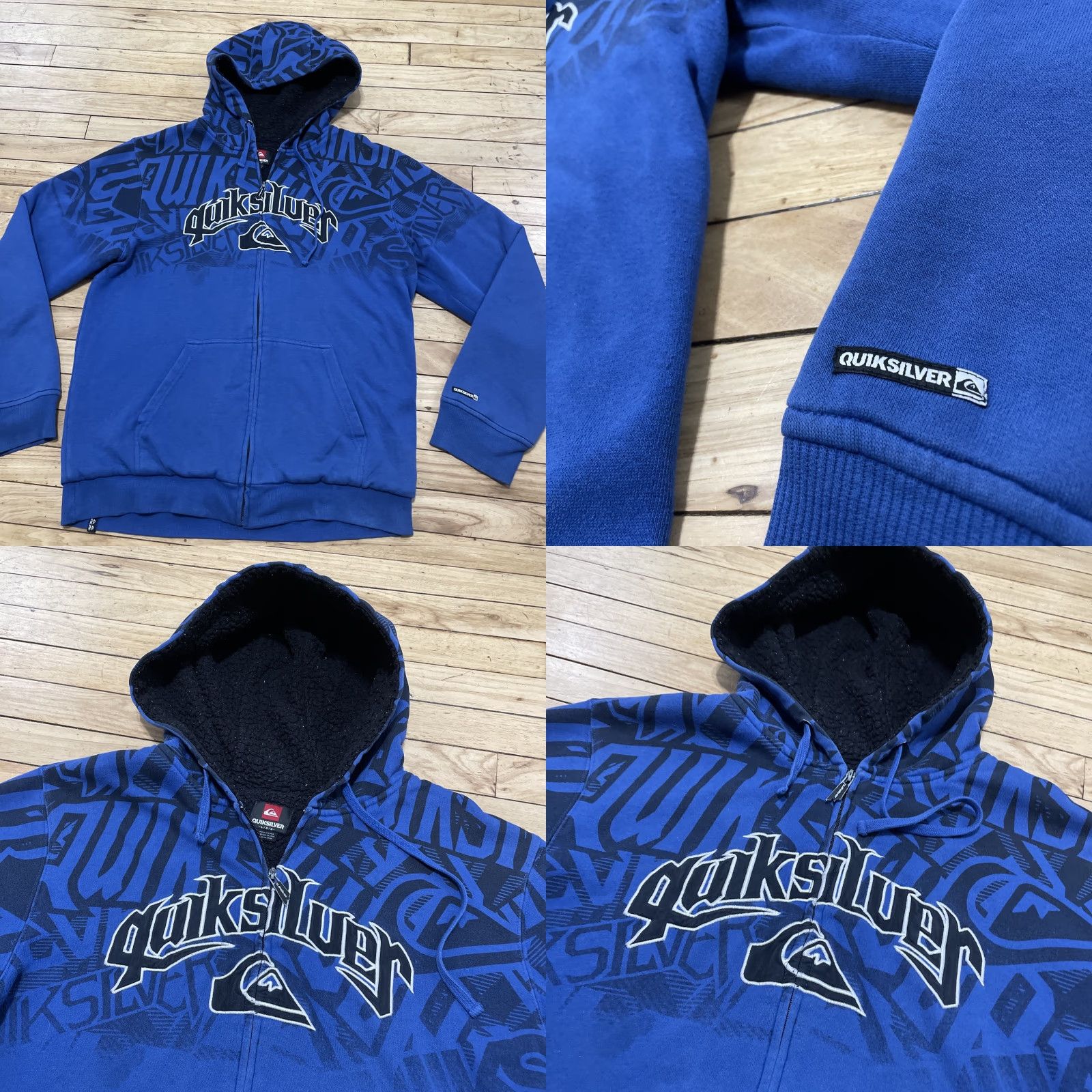 Quiksilver VINTAGE Quiksilver Hoodie Men L Blue Double Graphic Embroidered Zip Jacket Surf Skate Maxi AOP Rare Size US L / EU 52-54 / 3 - 11 Thumbnail