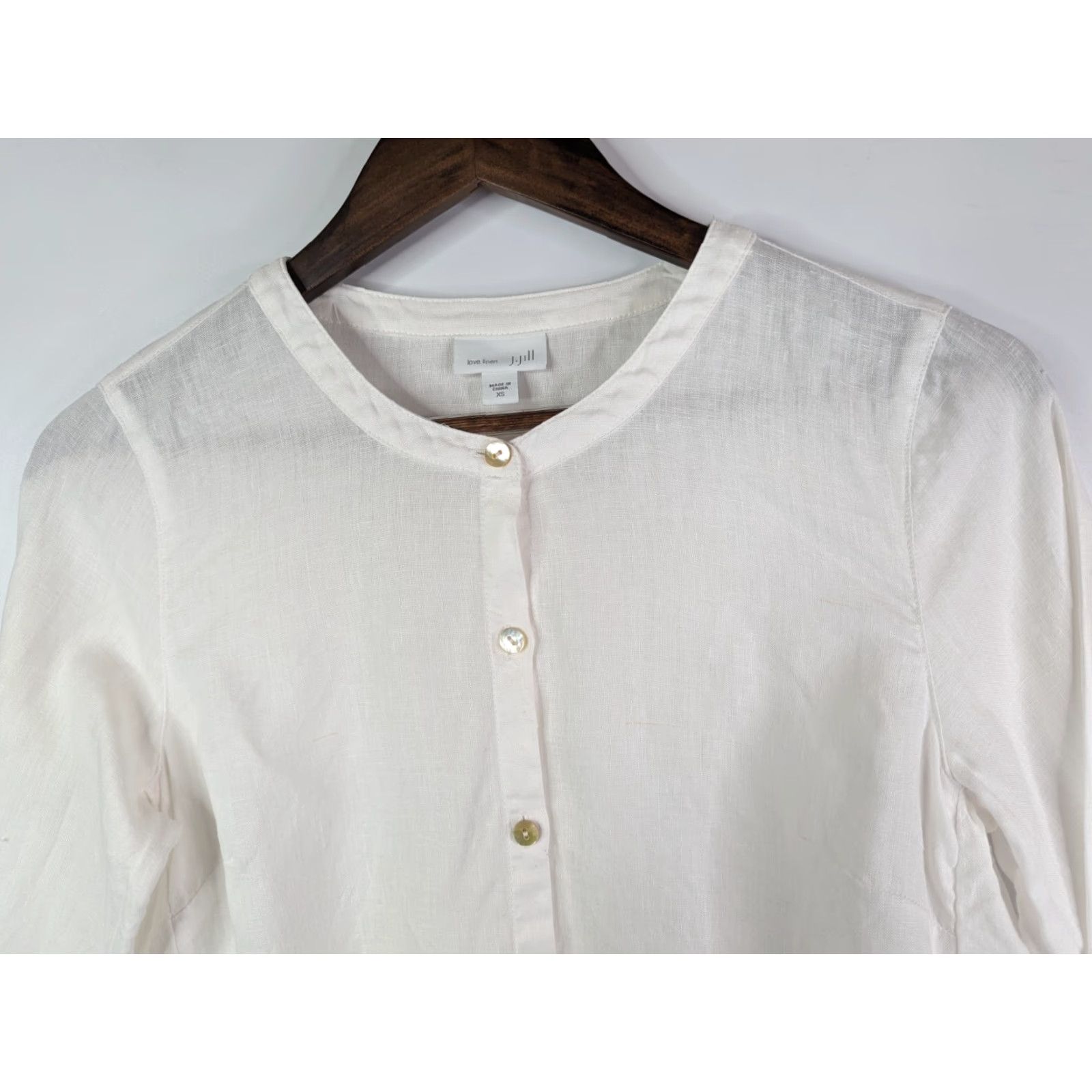 J. Jill J.Jill Button-Up Linen Blouse XS White Collar Shirt Women Tunic 100% Linen Long Sleeve Size XS / US 0-2 / IT 36-38 - 2 Thumbnail