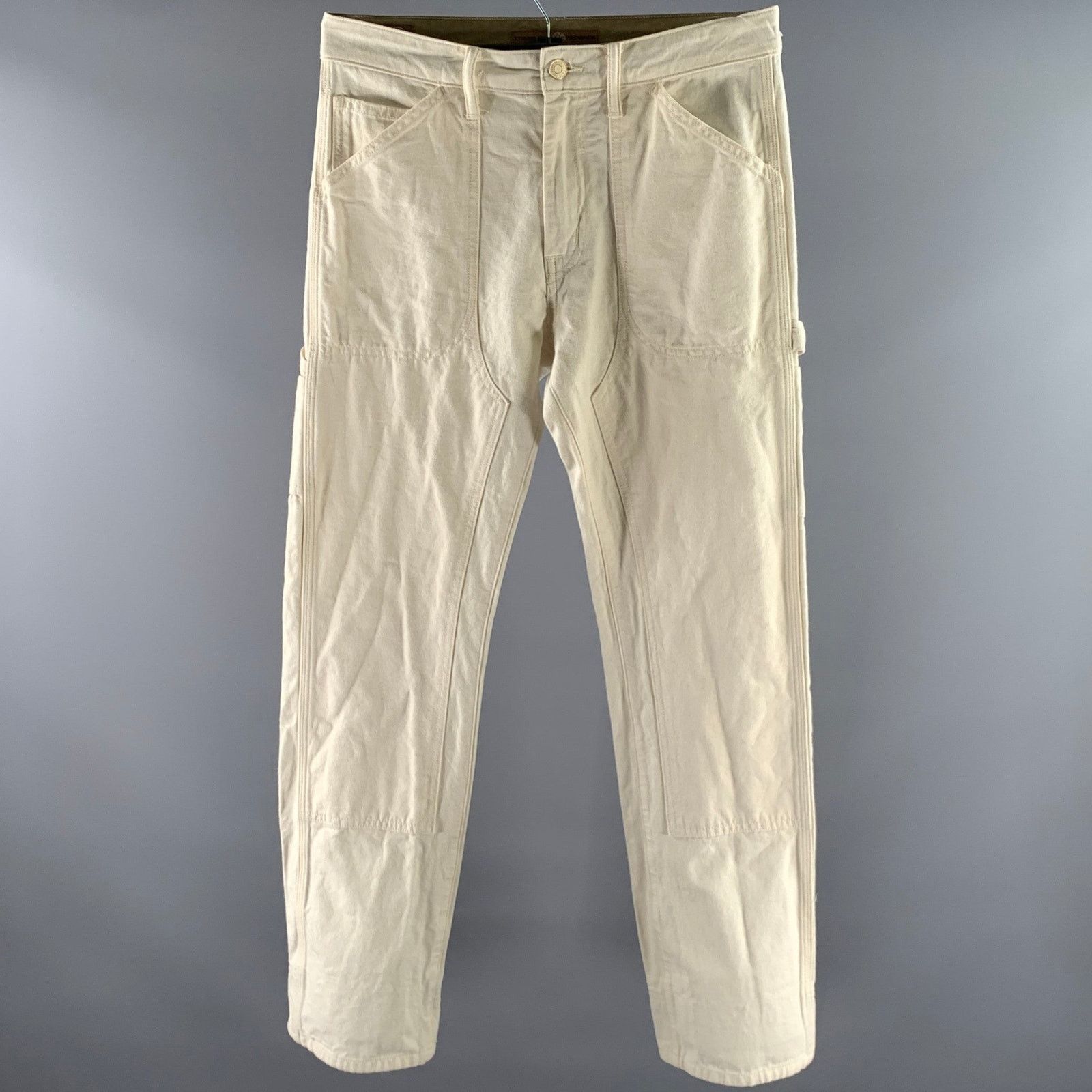 Other THE SEVEN CONTINENTS Size 30 Cream Cotton Carpenter Pants Size US 30 / EU 46 - 1 Thumbnail