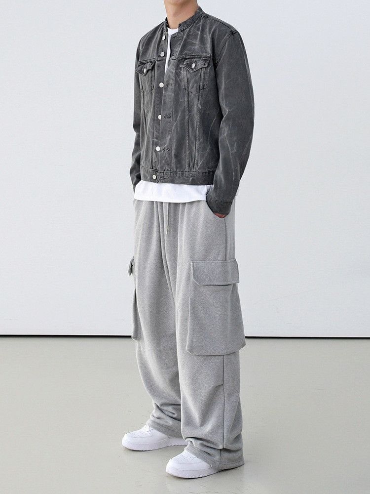 Japanese Brand Gray Baggy Cargo Sweatpants Size US 31 - 4 Thumbnail