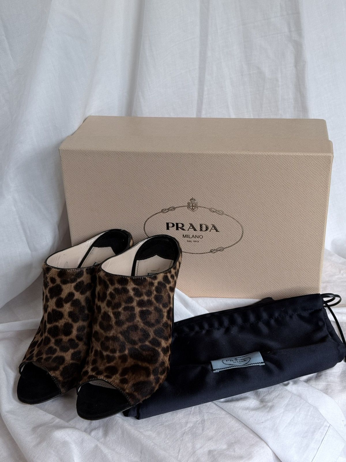 Prada Prada Leopard Print Pony Hair Open-Toe Mules on Wedges Size US 5 / IT 35 - 2 Thumbnail