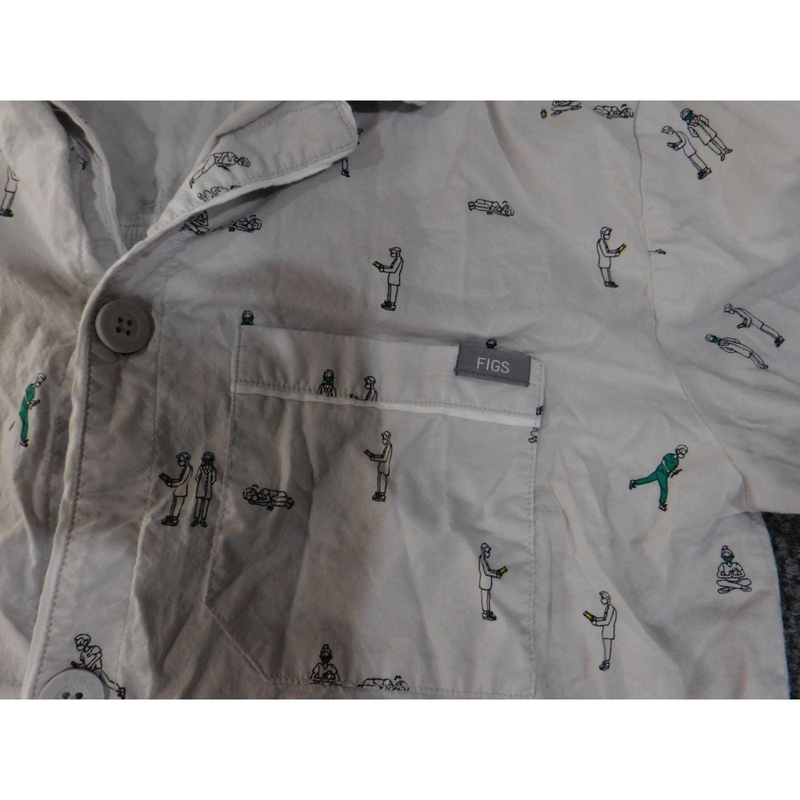 Vintage Figs Shirt Mens Small White Doctor Print Long Sleeve Button Up Medical Top Size US S / EU 44-46 / 1 - 6 Thumbnail