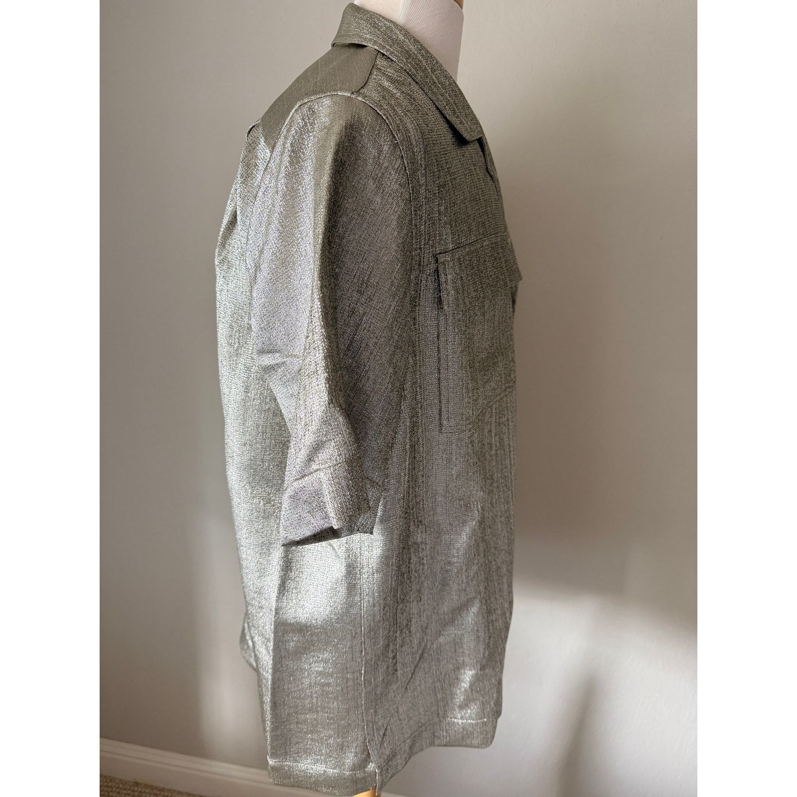 Dries Van Noten Dries Van Noten Camp Collar Lamé Shirt Silver IT 50 US L Size US L / EU 52-54 / 3 - 9 Thumbnail